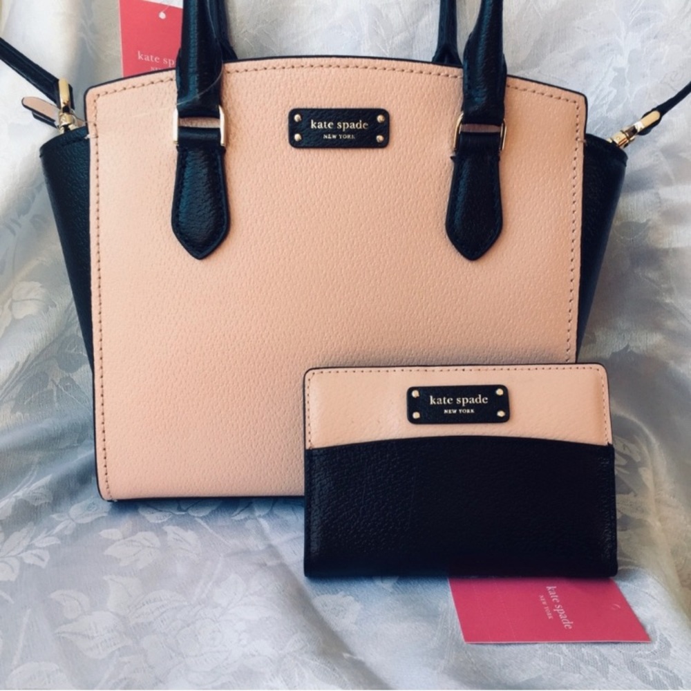 Kate Spade Leather Jeanne Satchel and Slim Medium Wallet Set, Warmvellum/ Black